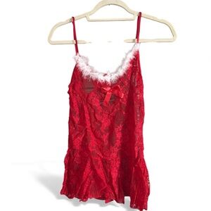 Scarlet Lace Chemise with White Trim